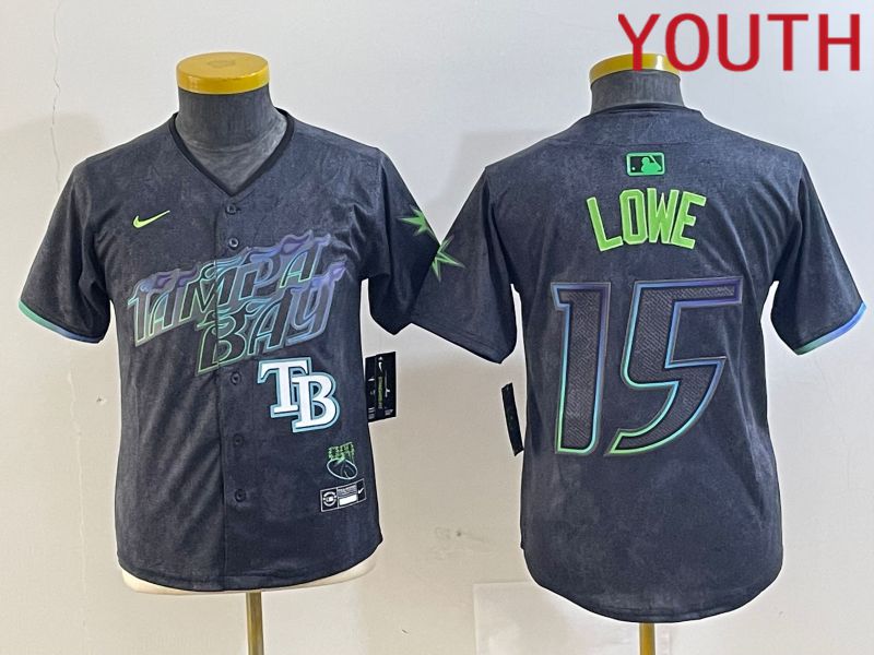 Youth Tampa Bay Rays 15 Lowe Black City Edition Nike 2024 MLB Jersey style 4